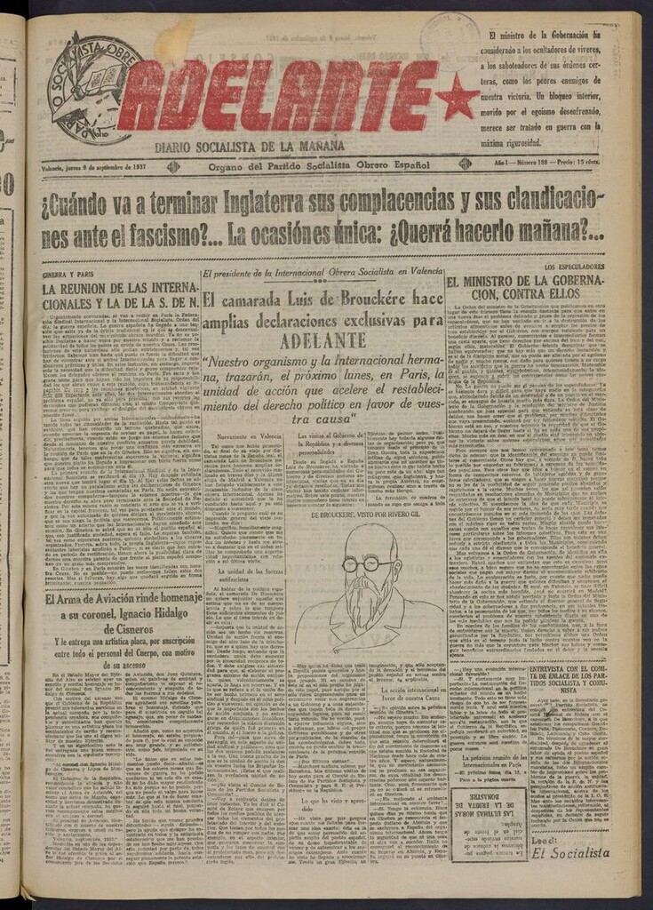 Miniatura de Adelante: diario socialista de la mañana del 9 de septiembre de 1937
