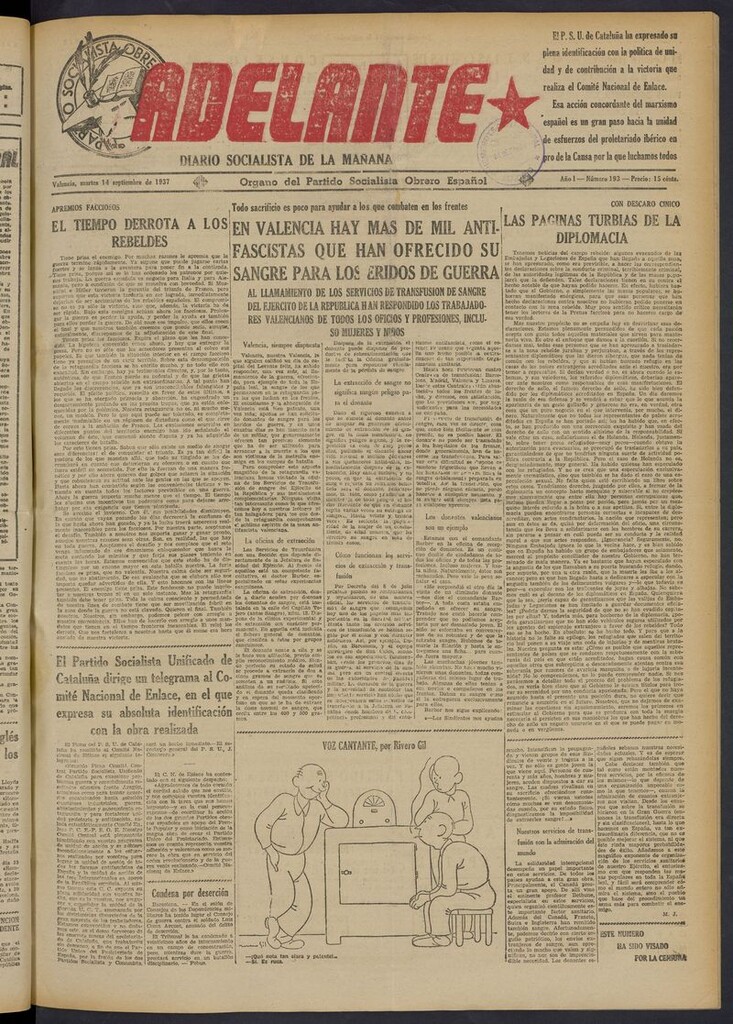 Miniatura de Adelante: diario socialista de la mañana del 14 de septiembre de 1937