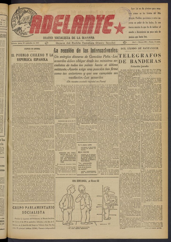 Miniatura de Adelante: diario socialista de la mañana del 23 de septiembre de 1937