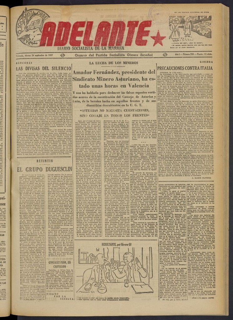 Miniatura de Adelante: diario socialista de la mañana del 24 de septiembre de 1937