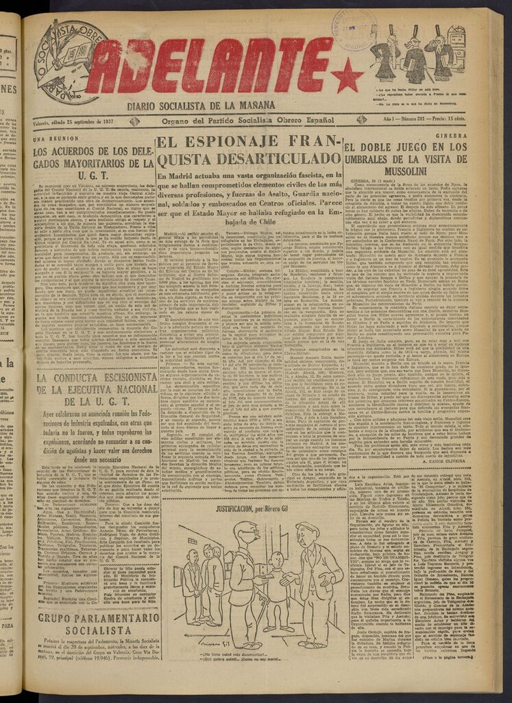Miniatura de Adelante: diario socialista de la mañana del 25 de septiembre de 1937