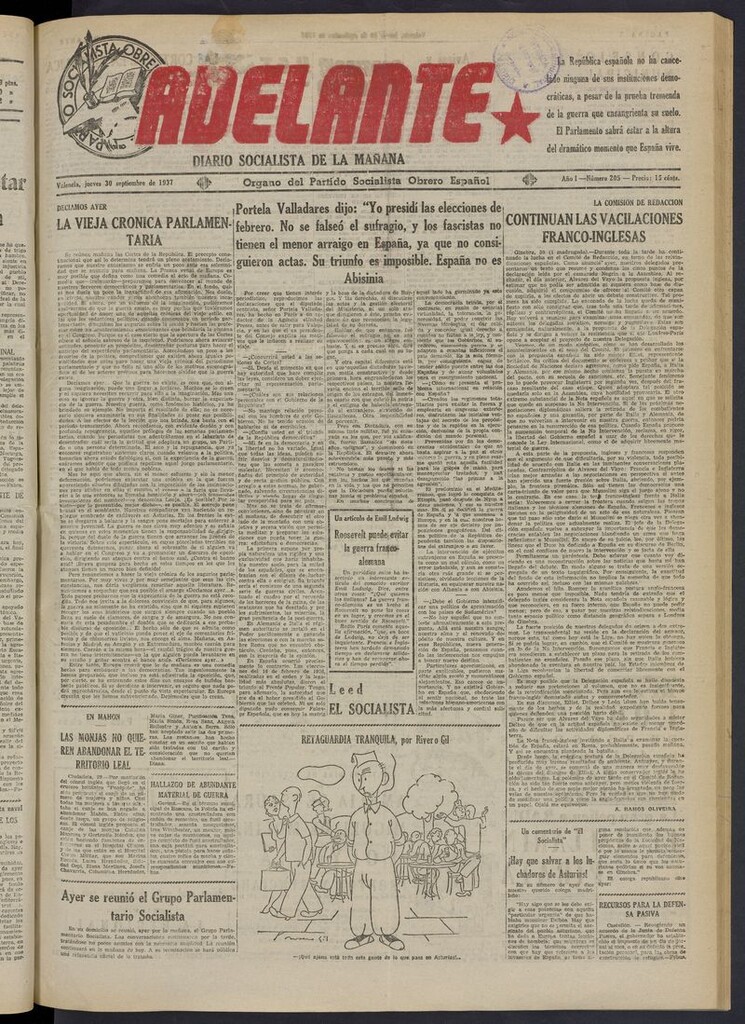 Miniatura de Adelante: diario socialista de la mañana del 30 de septiembre de 1937