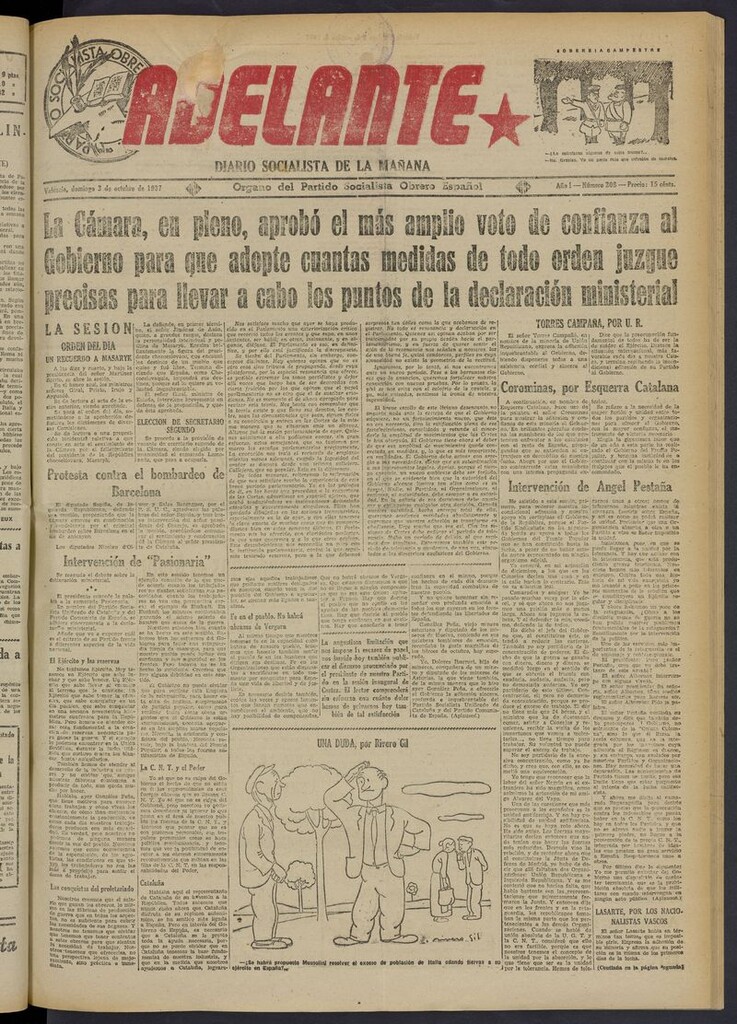 Miniatura de Adelante: diario socialista de la mañana del 3 de octubre de 1937