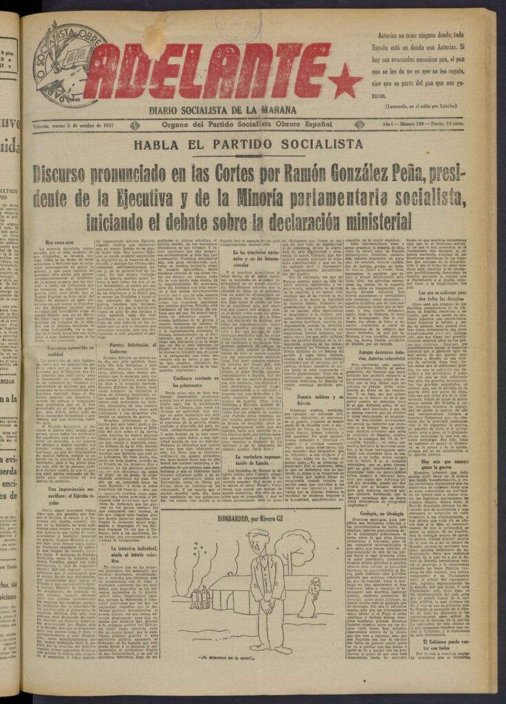 Miniatura de Adelante: diario socialista de la mañana del 5 de octubre de 1937