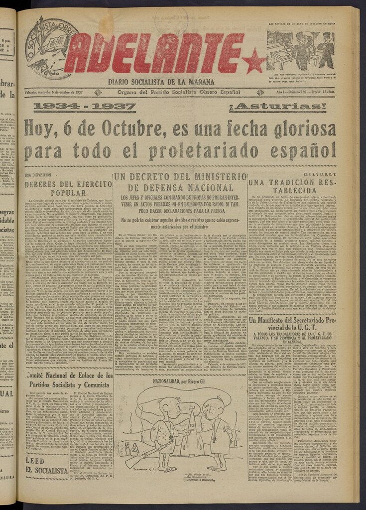 Miniatura de Adelante: diario socialista de la mañana del 6 de octubre de 1937