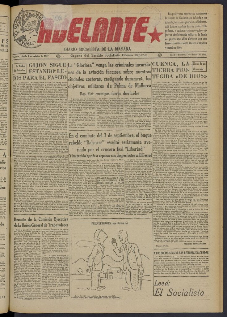 Miniatura de Adelante: diario socialista de la mañana del 9 de octubre de 1937