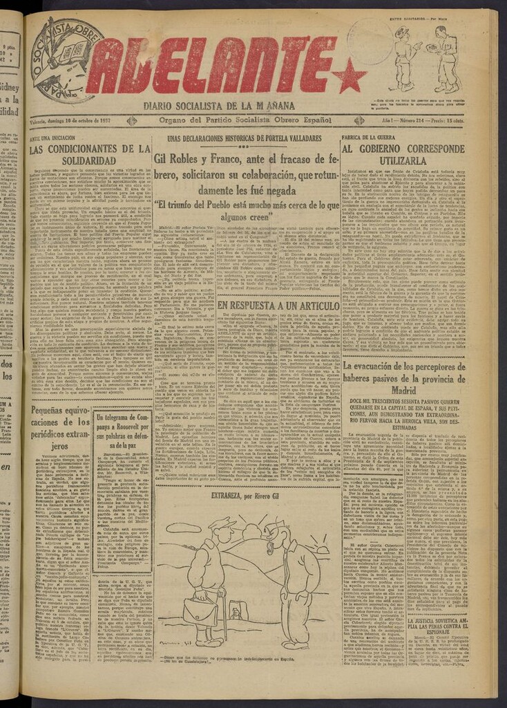 Miniatura de Adelante: diario socialista de la mañana del 10 de octubre de 1937