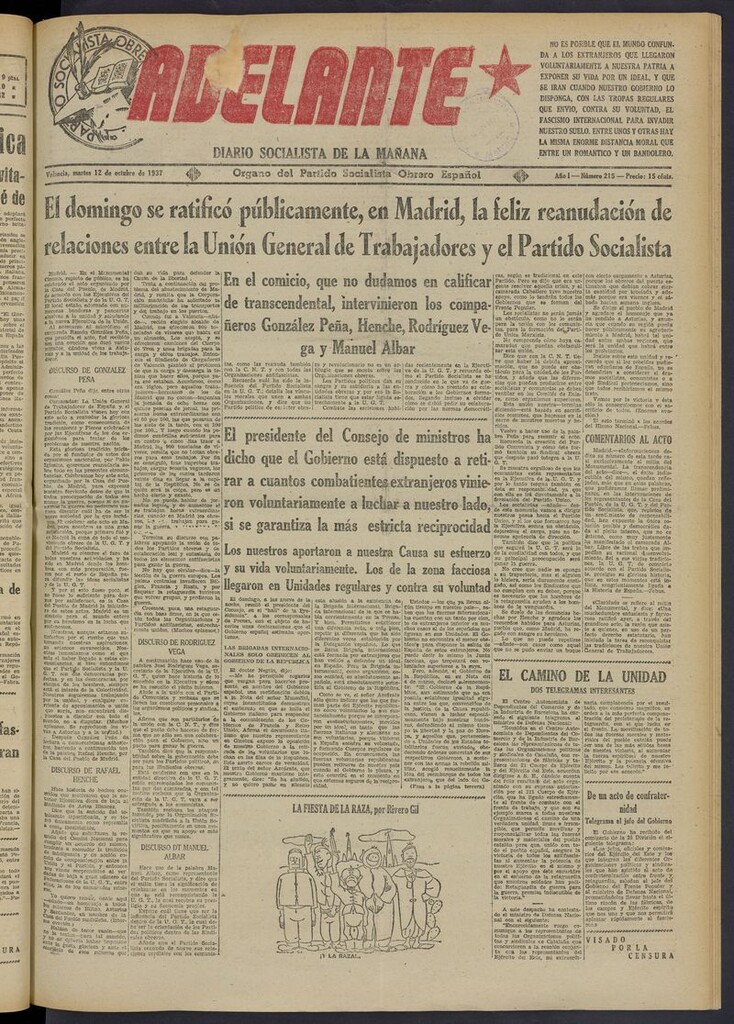 Miniatura de Adelante: diario socialista de la mañana del 12 de octubre de 1937