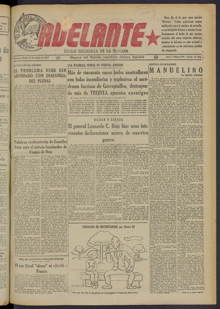 Miniatura de Adelante: diario socialista de la mañana del 16 de octubre de 1937