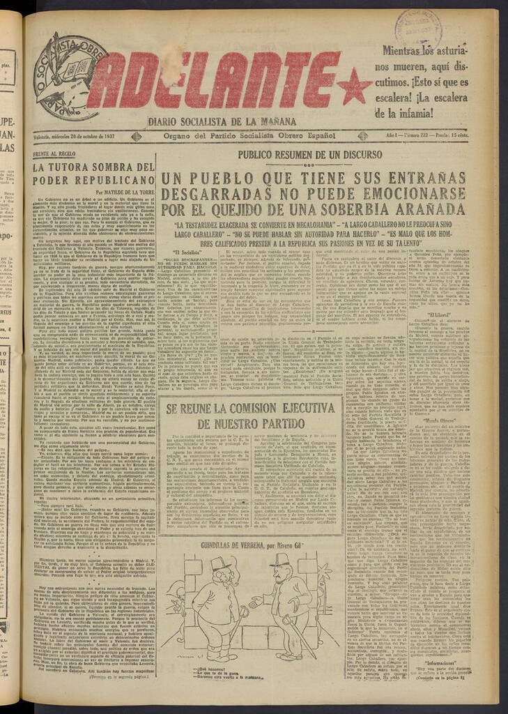 Miniatura de Adelante: diario socialista de la mañana del 20 de octubre de 1937