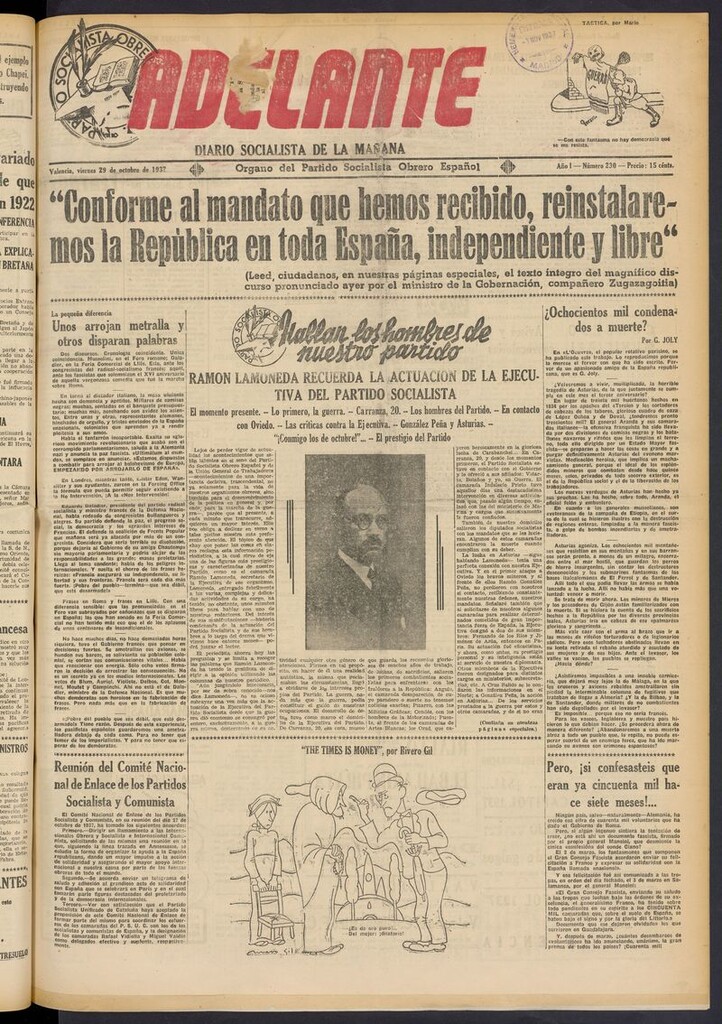 Miniatura de Adelante: diario socialista de la mañana del 29 de octubre de 1937