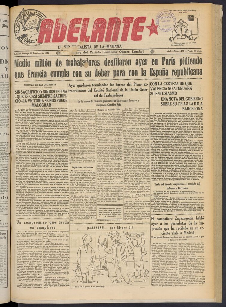 Miniatura de Adelante: diario socialista de la mañana del 31 de octubre de 1937