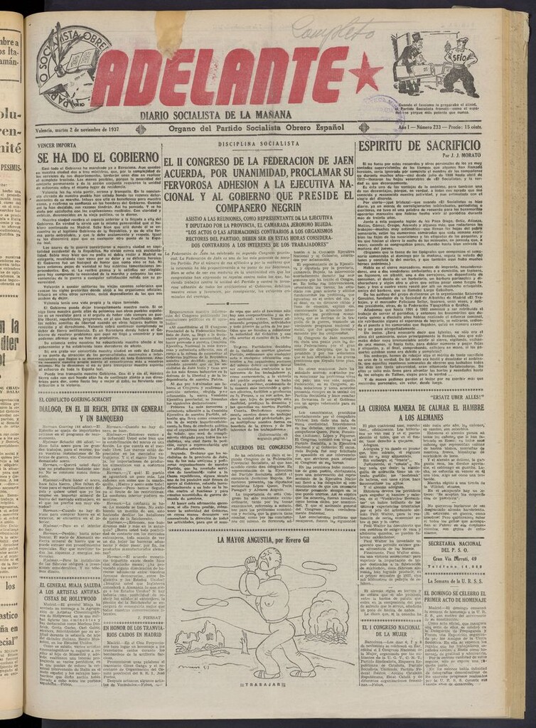 Miniatura de Adelante: diario socialista de la mañana del 2 de noviembre de 1937