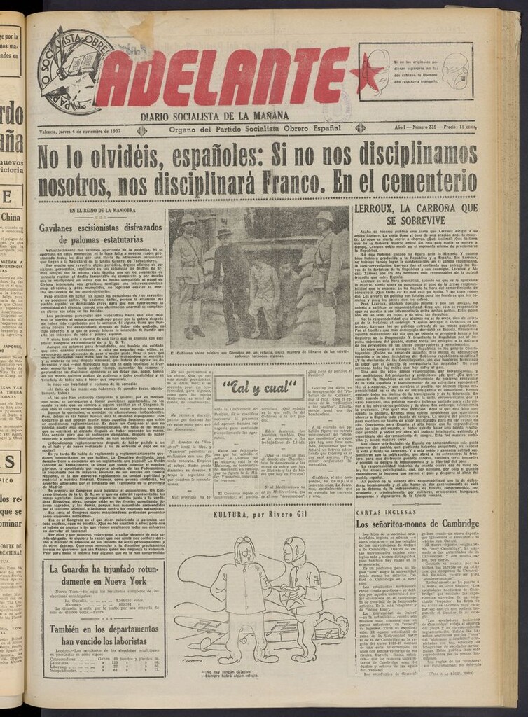 Miniatura de Adelante: diario socialista de la mañana del 4 de noviembre de 1937