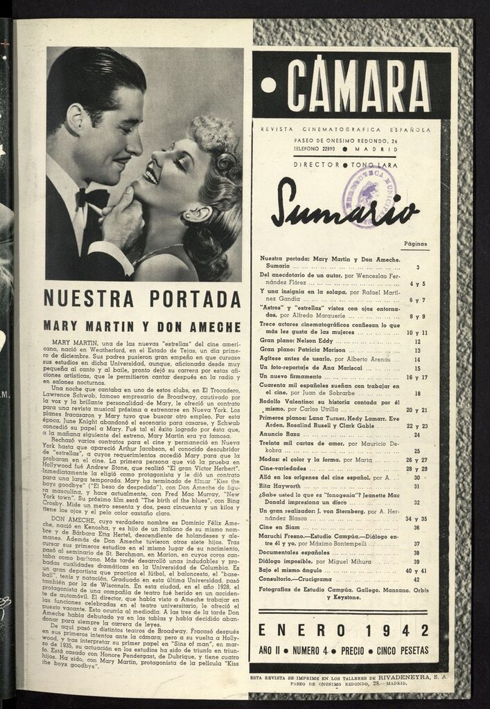 Miniatura de Cámara: revista cinematográfica española de enero de 1942