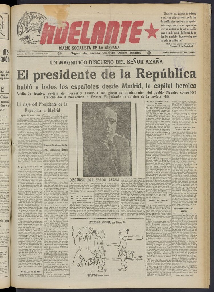 Miniatura de Adelante: diario socialista de la mañana del 14 de noviembre de 1937