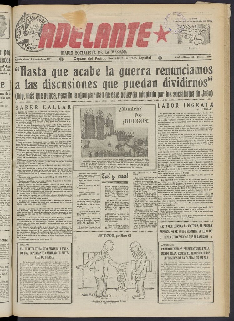 Miniatura de Adelante: diario socialista de la mañana del 19 de noviembre de 1937