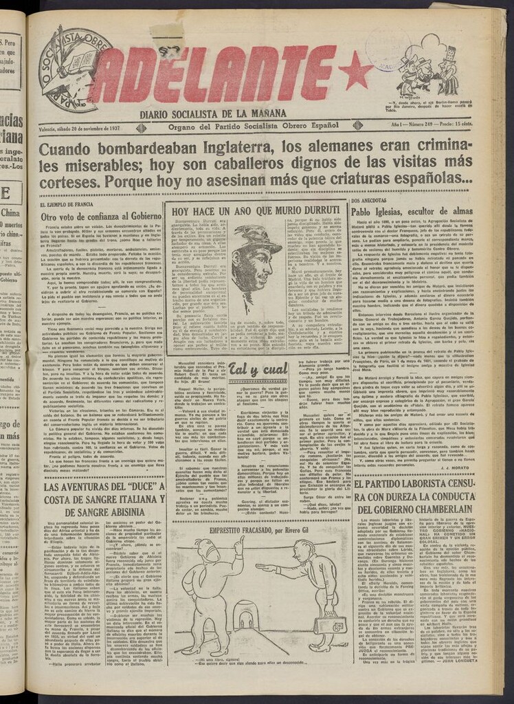 Miniatura de Adelante: diario socialista de la mañana del 20 de noviembre de 1937