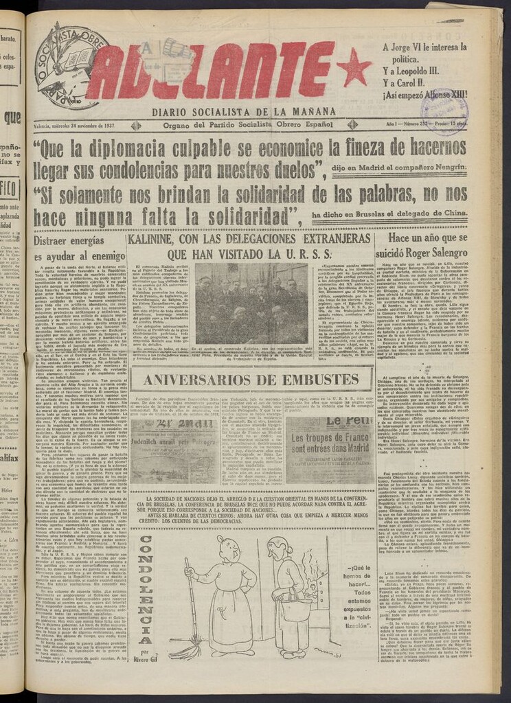 Miniatura de Adelante: diario socialista de la mañana del 24 de noviembre de 1937