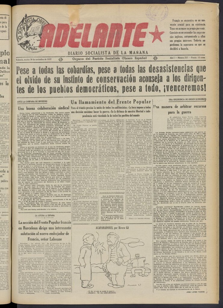 Miniatura de Adelante: diario socialista de la mañana del 30 de noviembre de 1937