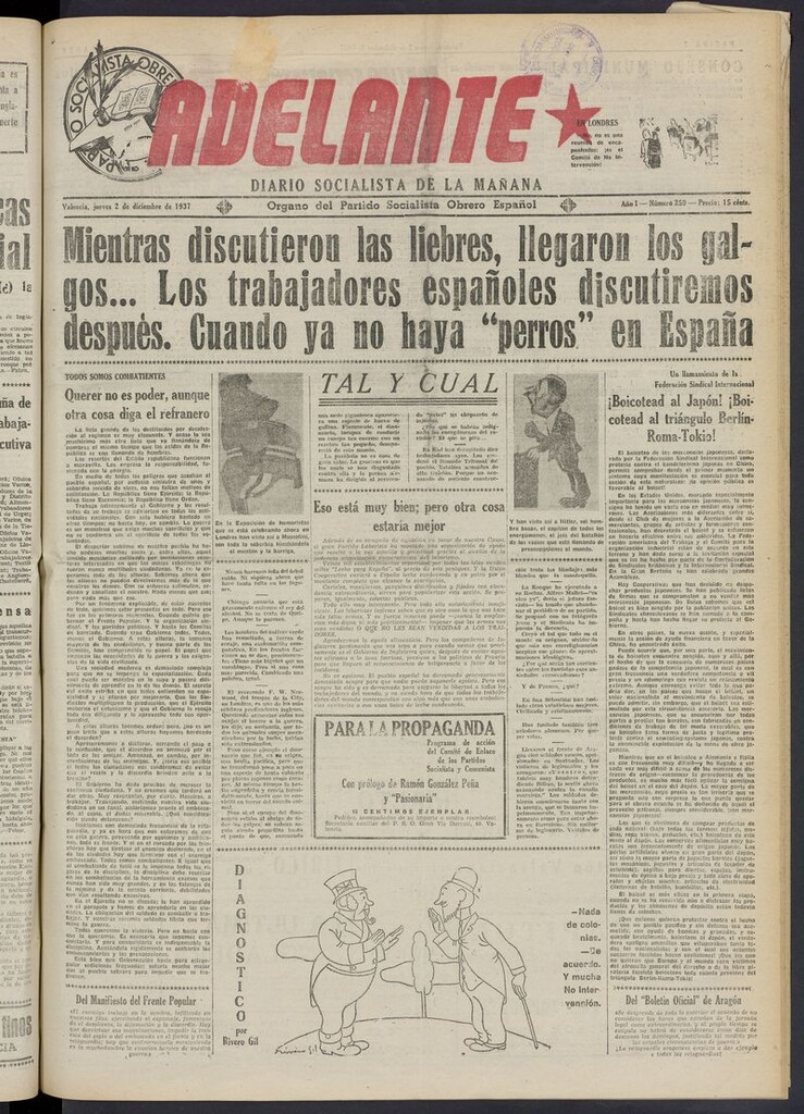 Miniatura de Adelante: diario socialista de la mañana del 2 de diciembre de 1937