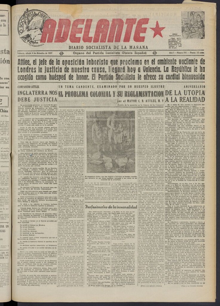 Miniatura de Adelante: diario socialista de la mañana del 4 de diciembre de 1937