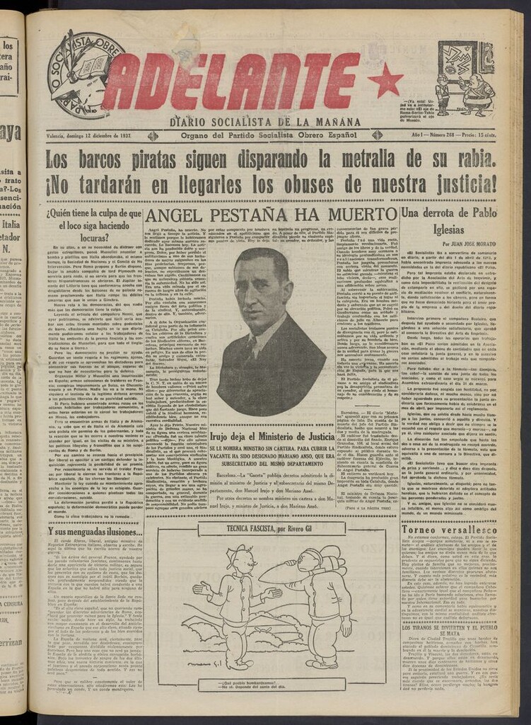 Miniatura de Adelante: diario socialista de la mañana del 12 de diciembre de 1937