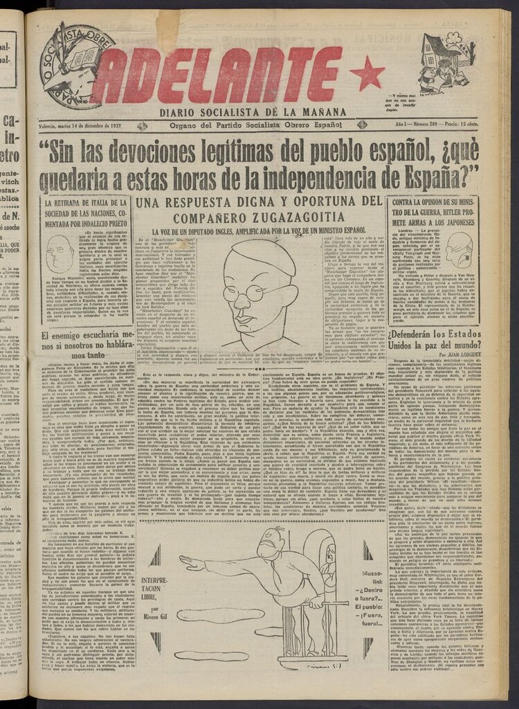 Miniatura de Adelante: diario socialista de la mañana del 14 de diciembre de 1937
