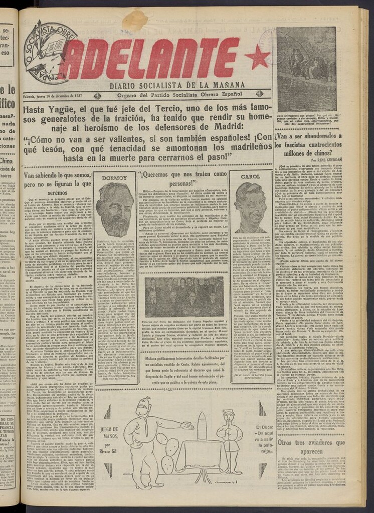 Miniatura de Adelante: diario socialista de la mañana del 16 de diciembre de 1937