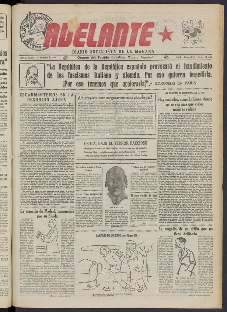 Miniatura de Adelante: diario socialista de la mañana del 17 de diciembre de 1937
