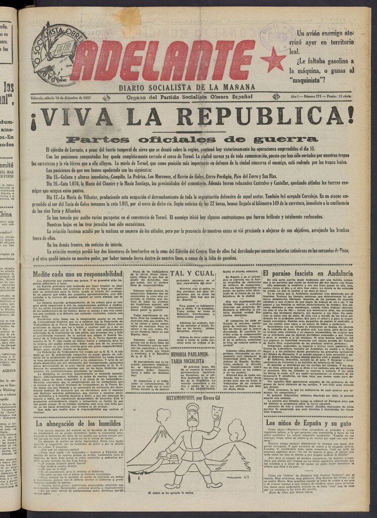 Miniatura de Adelante: diario socialista de la mañana del 18 de diciembre de 1937