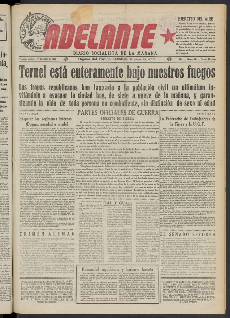 Miniatura de Adelante: diario socialista de la mañana del 19 de diciembre de 1937