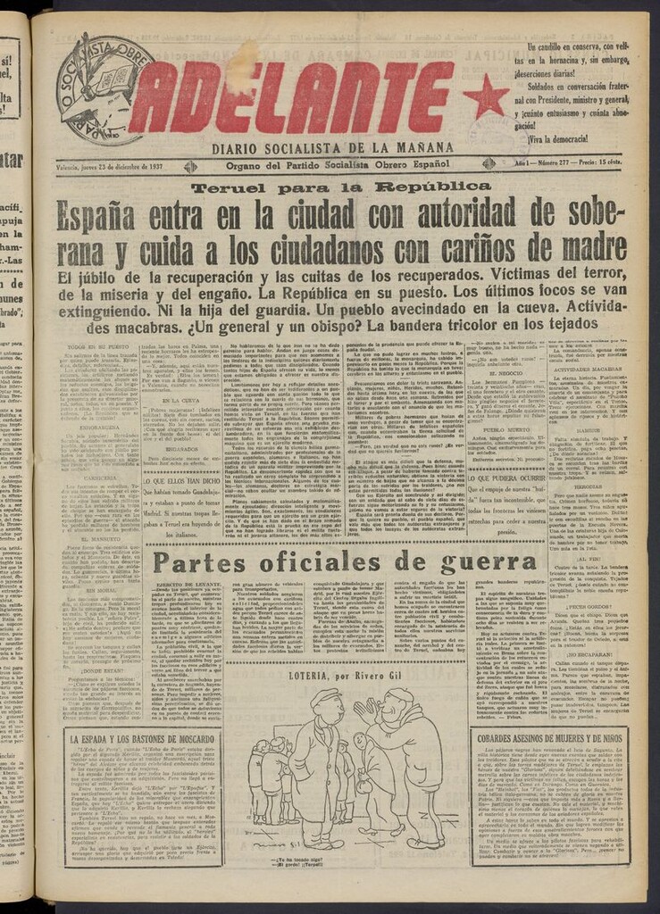 Miniatura de Adelante: diario socialista de la mañana del 23 de diciembre de 1937