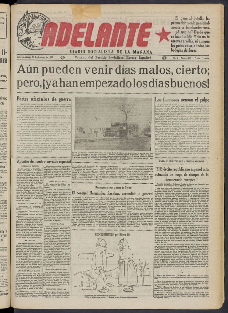 Miniatura de Adelante: diario socialista de la mañana del 25 de diciembre de 1937