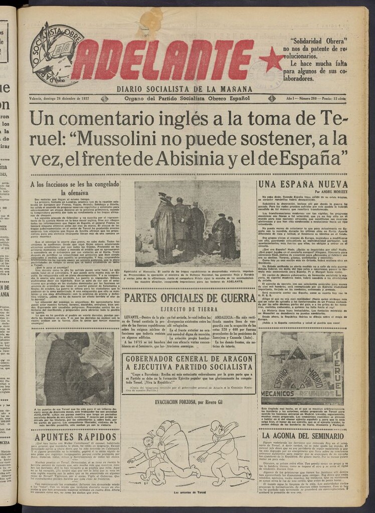 Miniatura de Adelante: diario socialista de la mañana del 26 de diciembre de 1937