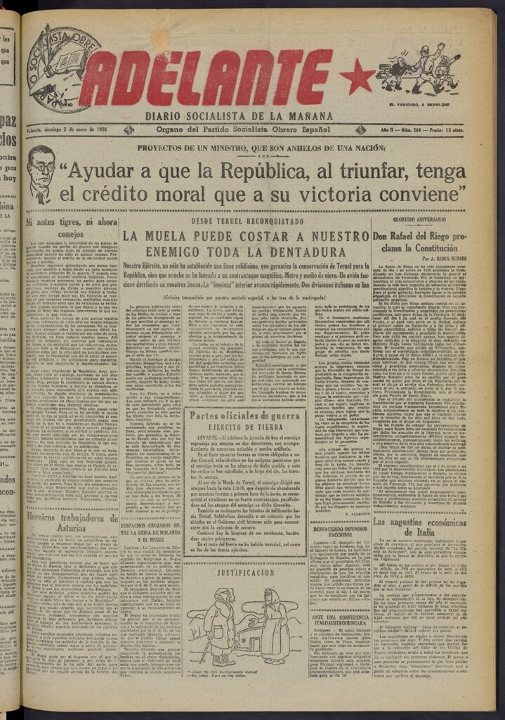 Miniatura de Adelante: diario socialista de la mañana del 2 de enero de 1938