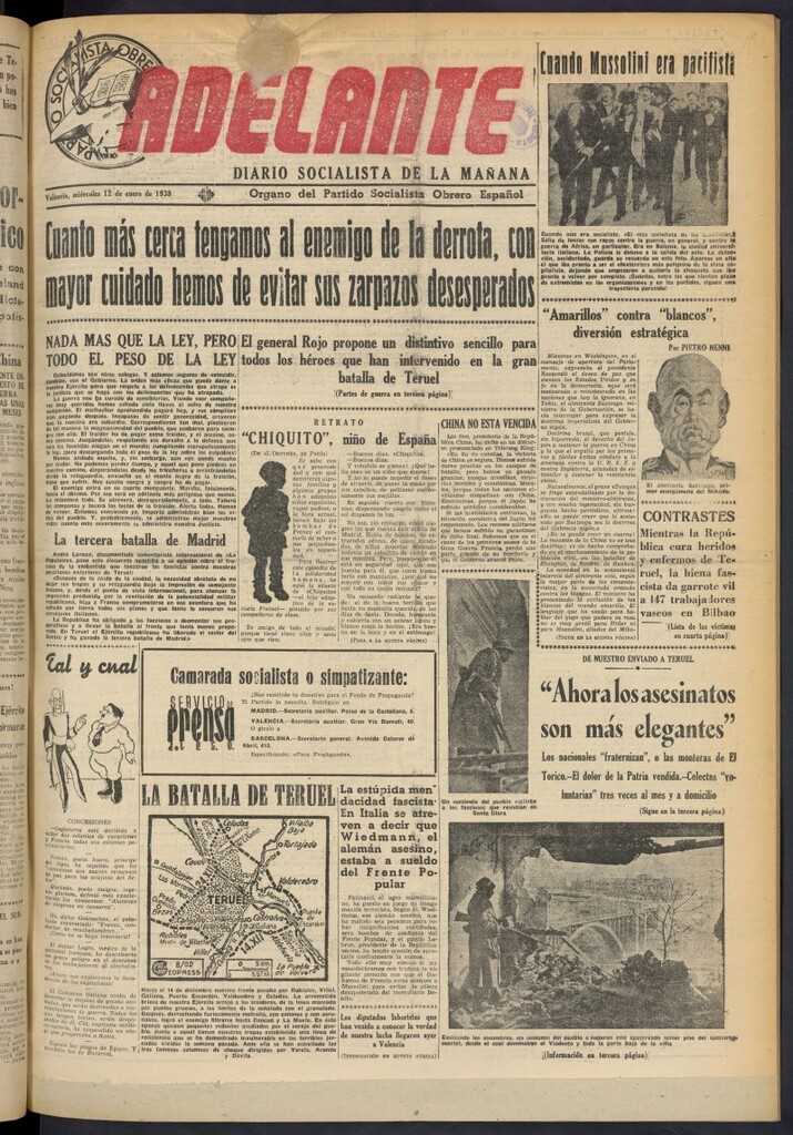 Miniatura de Adelante: diario socialista de la mañana del 12 de enero de 1938