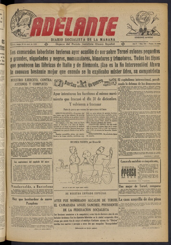 Miniatura de Adelante: diario socialista de la mañana del 18 de enero de 1938
