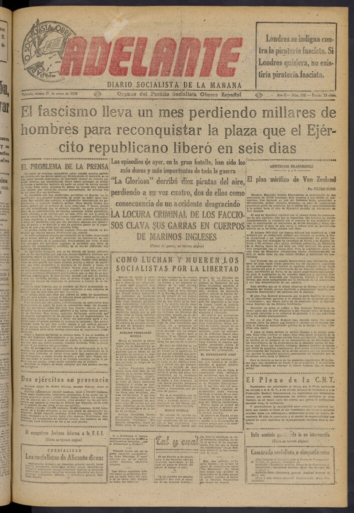 Miniatura de Adelante: diario socialista de la mañana del 21 de enero de 1938