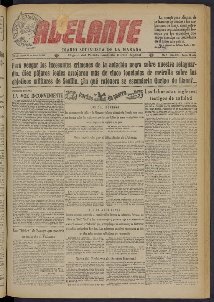 Miniatura de Adelante: diario socialista de la mañana del 25 de enero de 1938