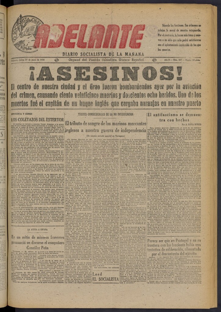 Miniatura de Adelante: diario socialista de la mañana del 27 de enero de 1938