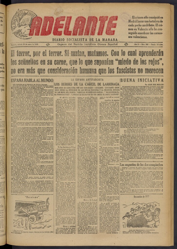 Miniatura de Adelante: diario socialista de la mañana del 29 de enero de 1938