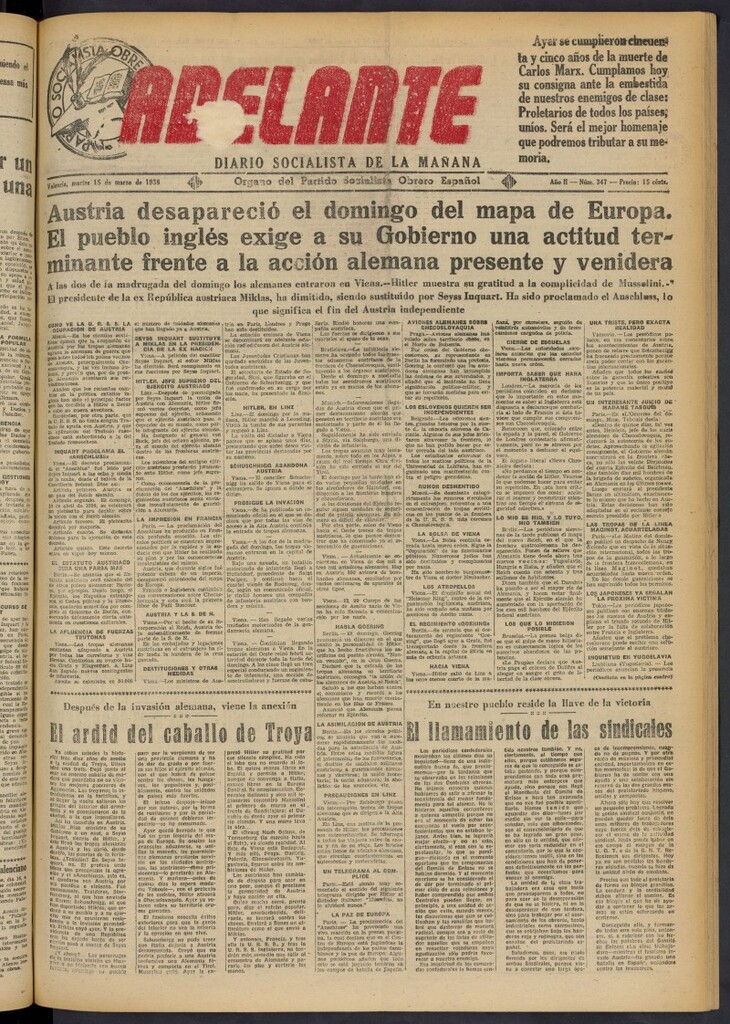 Miniatura de Adelante: diario socialista de la mañana del 15 de marzo de 1938