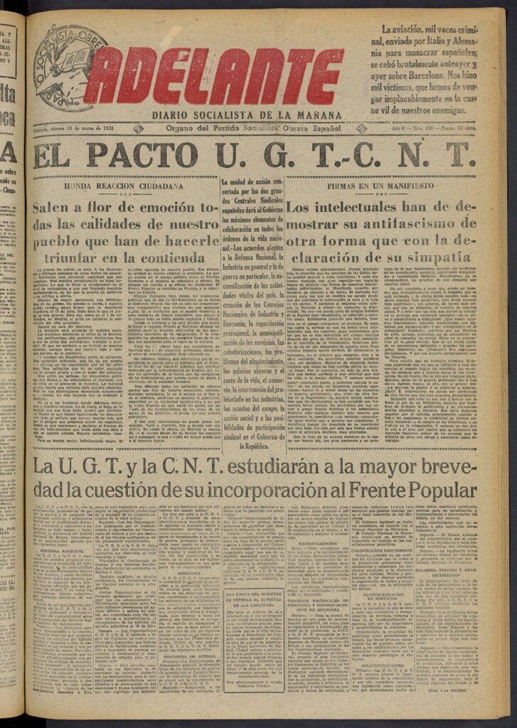 Miniatura de Adelante: diario socialista de la mañana del 18 de marzo de 1938