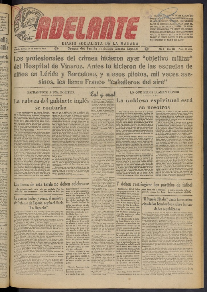 Miniatura de Adelante: diario socialista de la mañana del 20 de marzo de 1938
