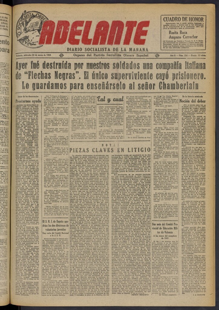 Miniatura de Adelante: diario socialista de la mañana del 23 de marzo de 1938