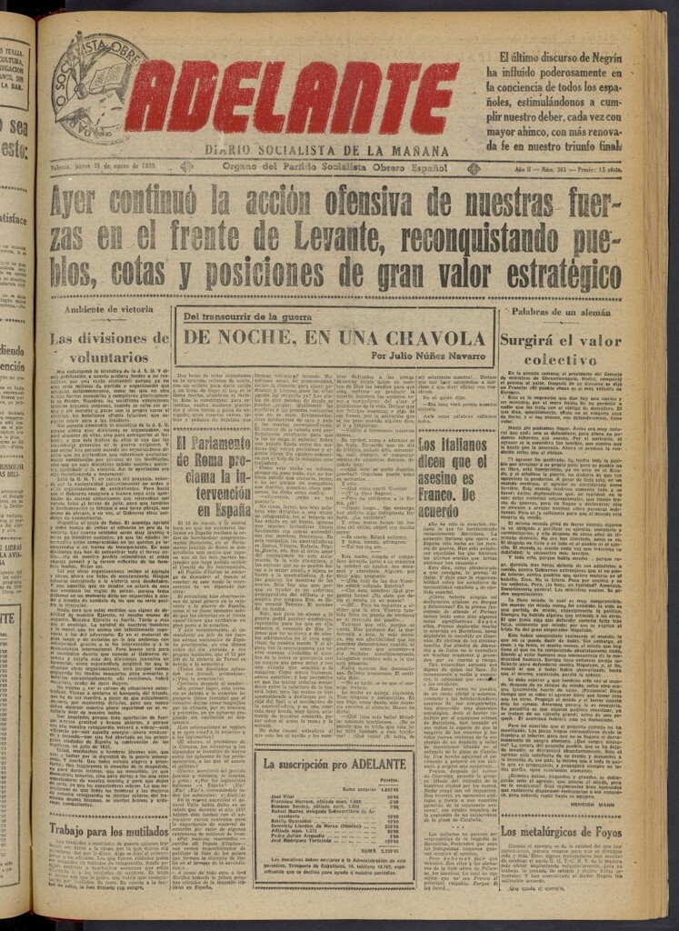 Miniatura de Adelante: diario socialista de la mañana del 31 de marzo de 1938