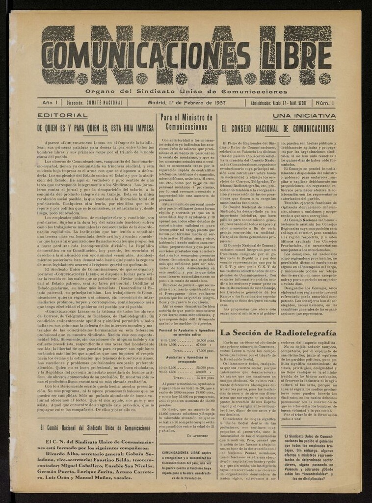 Miniatura de Comunicaciones Libre del 1 de febrero de 1937