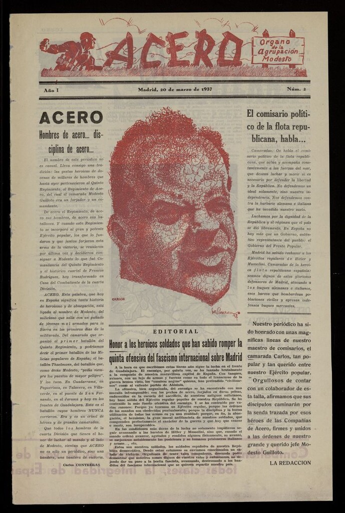 Miniatura de Acero: Organo de la Agrupación Modesto del 20 de marzo de 1937