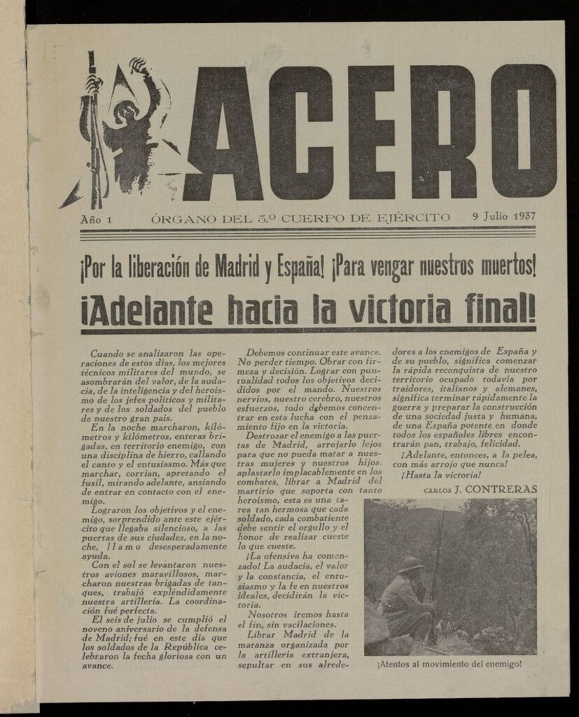 Miniatura de Acero: Organo de la Agrupación Modesto del 9 de julio de 1937